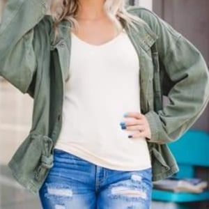 NEW Olive washed denim jacket